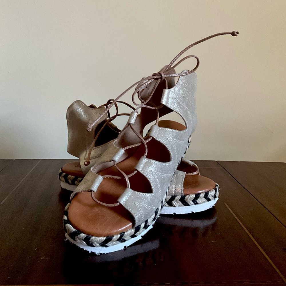 NWT - Divine Follie - Muted Gold Lace-Up Bootie Sandals - EU 38 / US 8-8.5